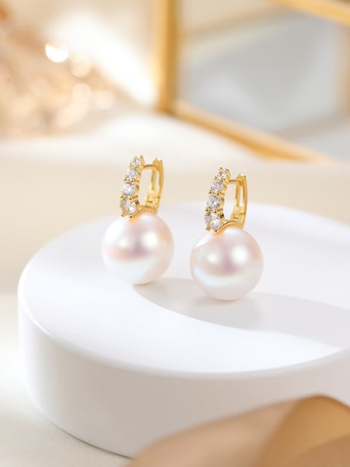 ES2579 [Pink Gold] 925 Sterling Silver Imitation Pearl Geometric Minimalist Huggie Earring